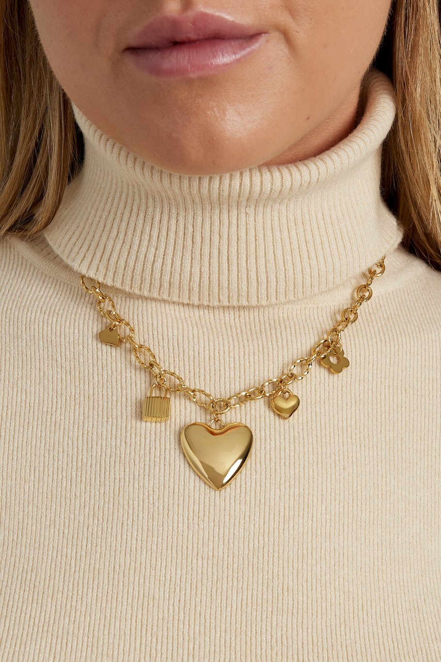 Halskette mit Charm „Locked Love“ – Goldfarbe - Goldfarbefarbe Bild2
